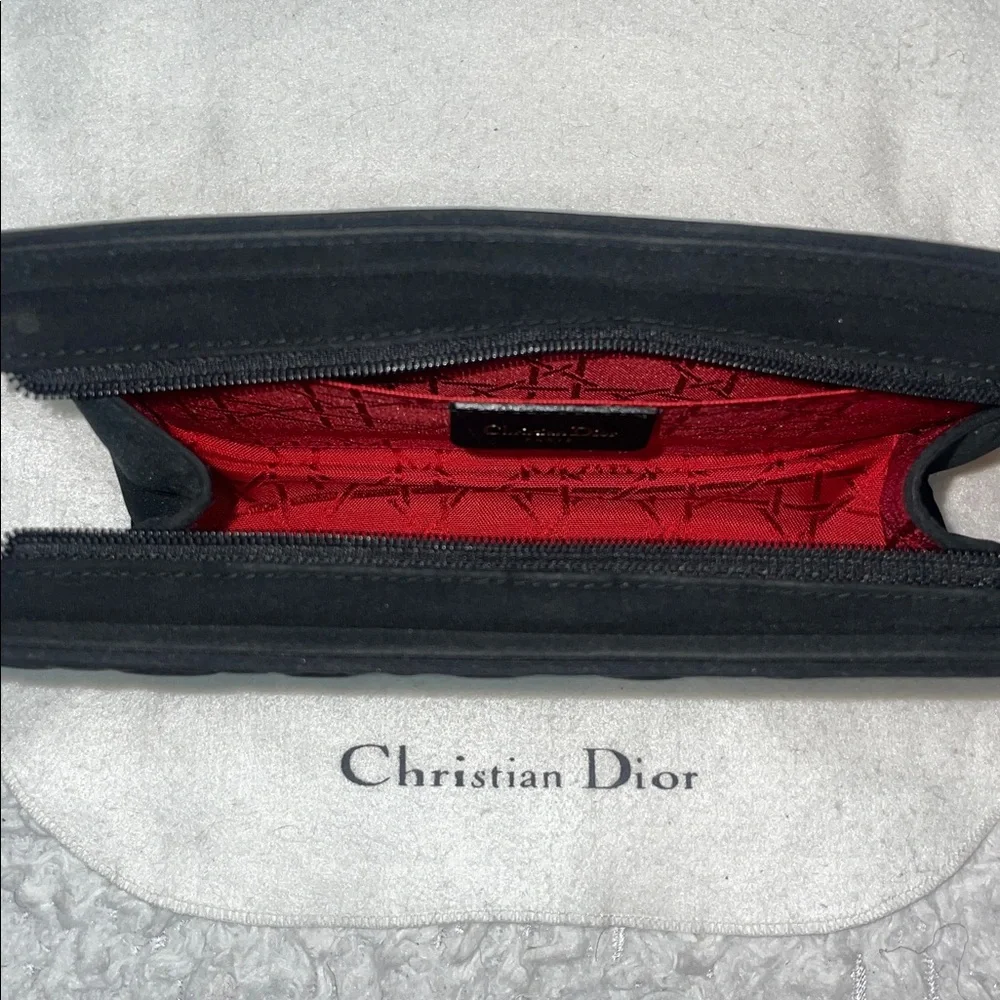 Christian Dior CD Cannage Black Quilted Zip Clutch Pouch Organizer Bag